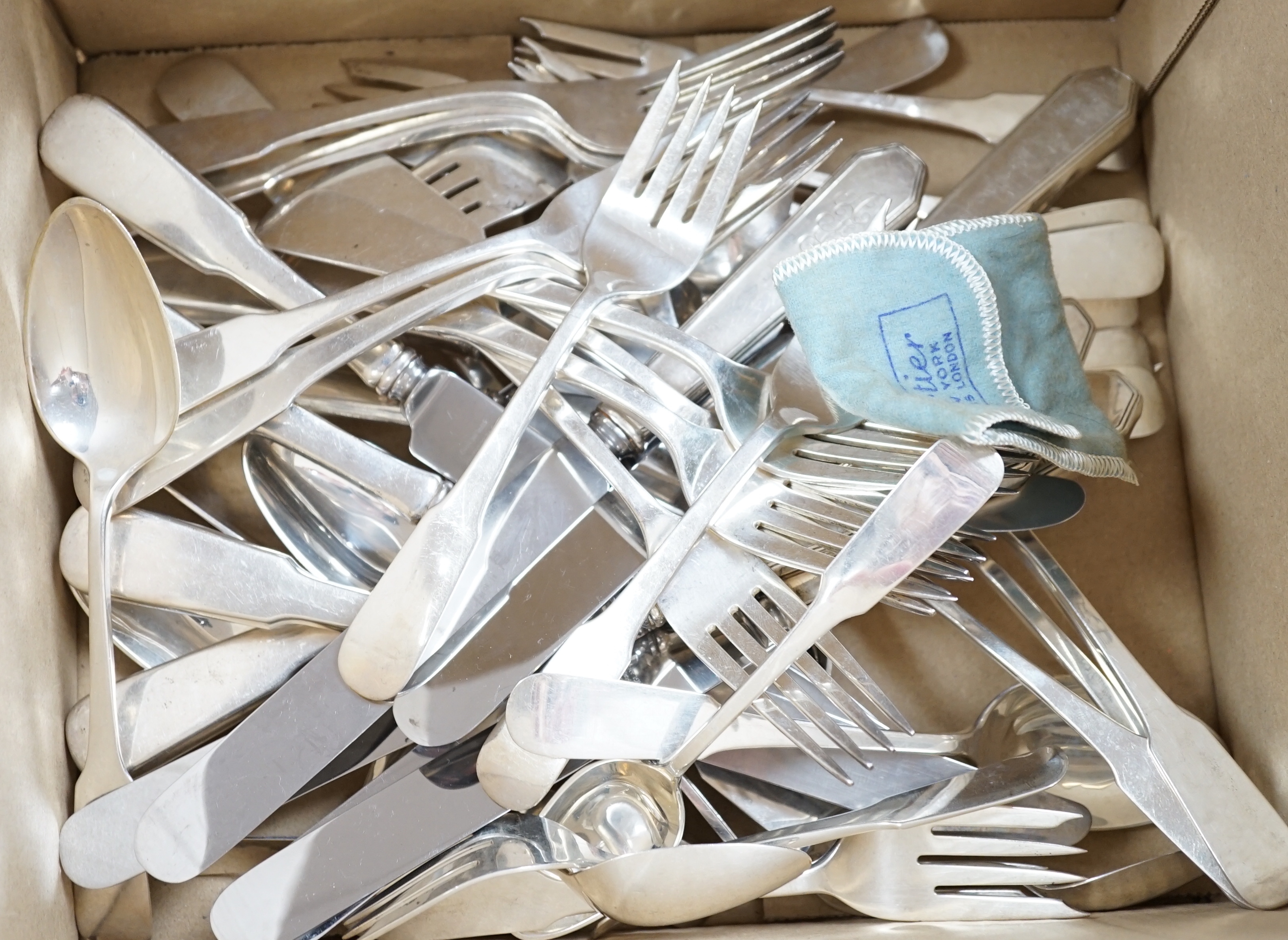 A part canteen of American Old Newbury Crafters sterling fiddle pattern flatware, comprising forty eight items (30 items signed Cartier)